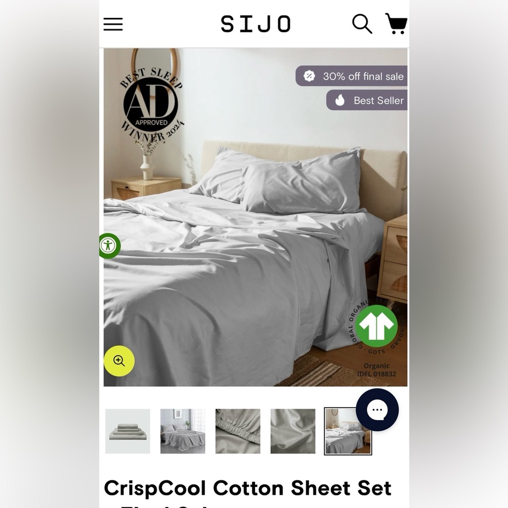 SIJO CrispCool Cotton Sheet Set in Dove